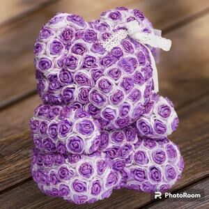 Handmade Rose Bear With Purple Glitter